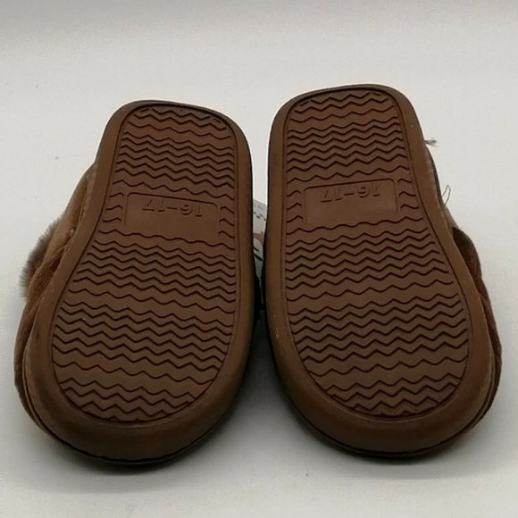 Stamico Kids Flat Heel Slip On Faux Fur Slippers Cushioned Insole Brown Sz 16-17 - Picture 4 of 9